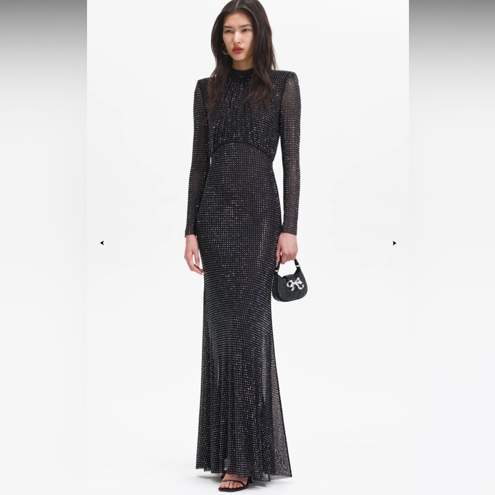 knee length dresses for ladies Imani Rhinestone Long Sleeve Mesh Maxi Dress – Mara Blak